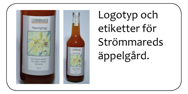 Logotyp och etiketter för Strömmareds äppelgård.