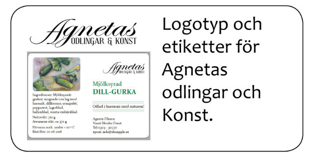 Logotyp och etiketter för Agnetas odlingar och Konst.